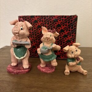 Kathy Wise Enesco 3 Pigs Baking Food Eating Figurines 1989 Vintage